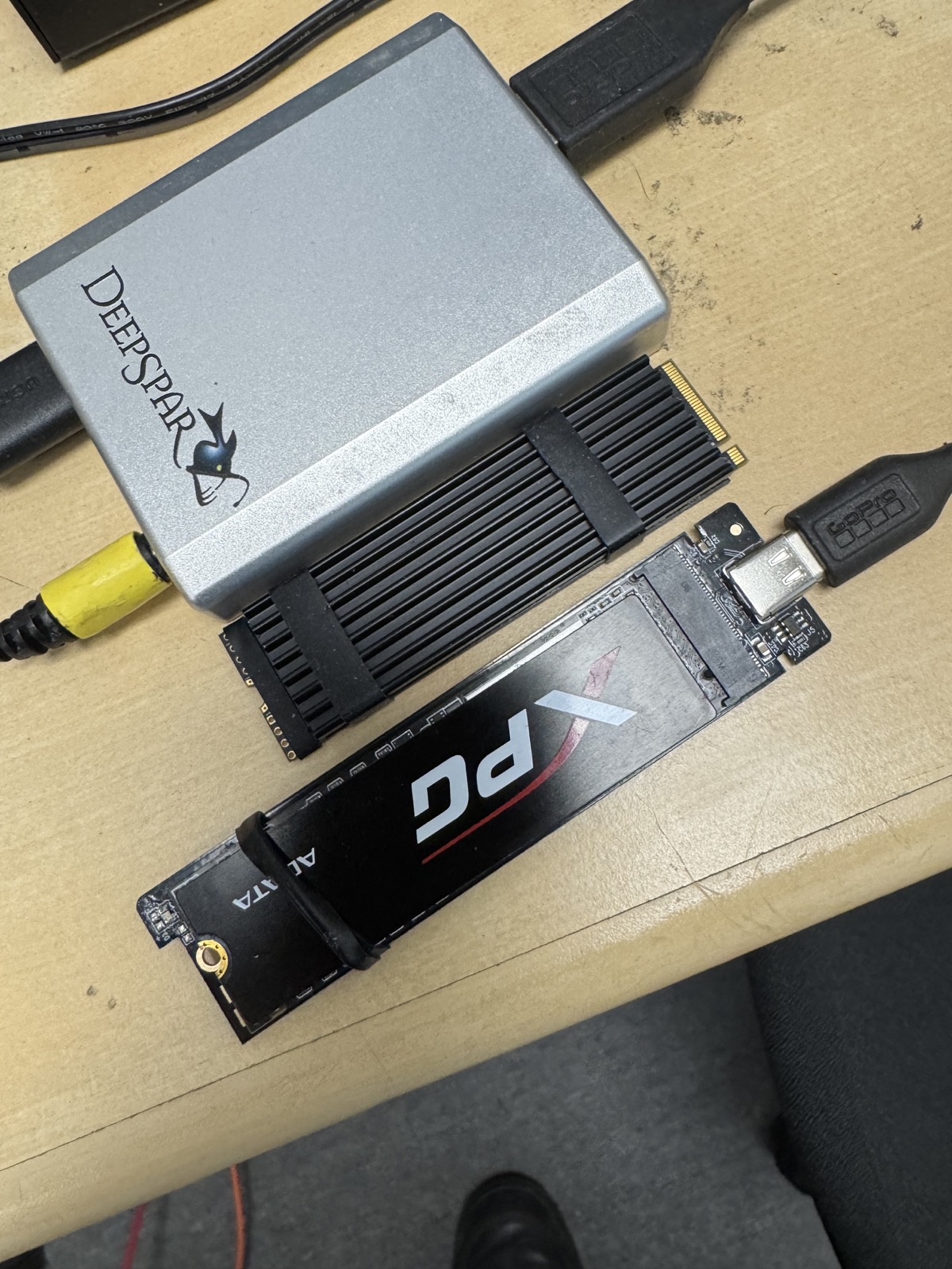 NVMe SSD connected to lab recovery equipment