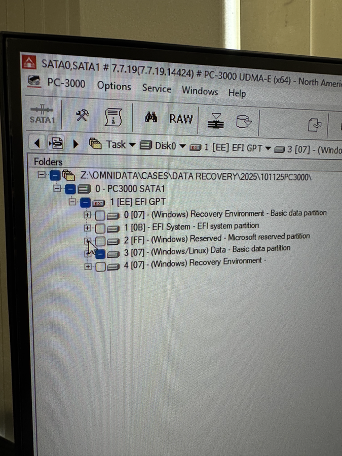 PC-3000 hard drive diagnostics in the OmniData lab