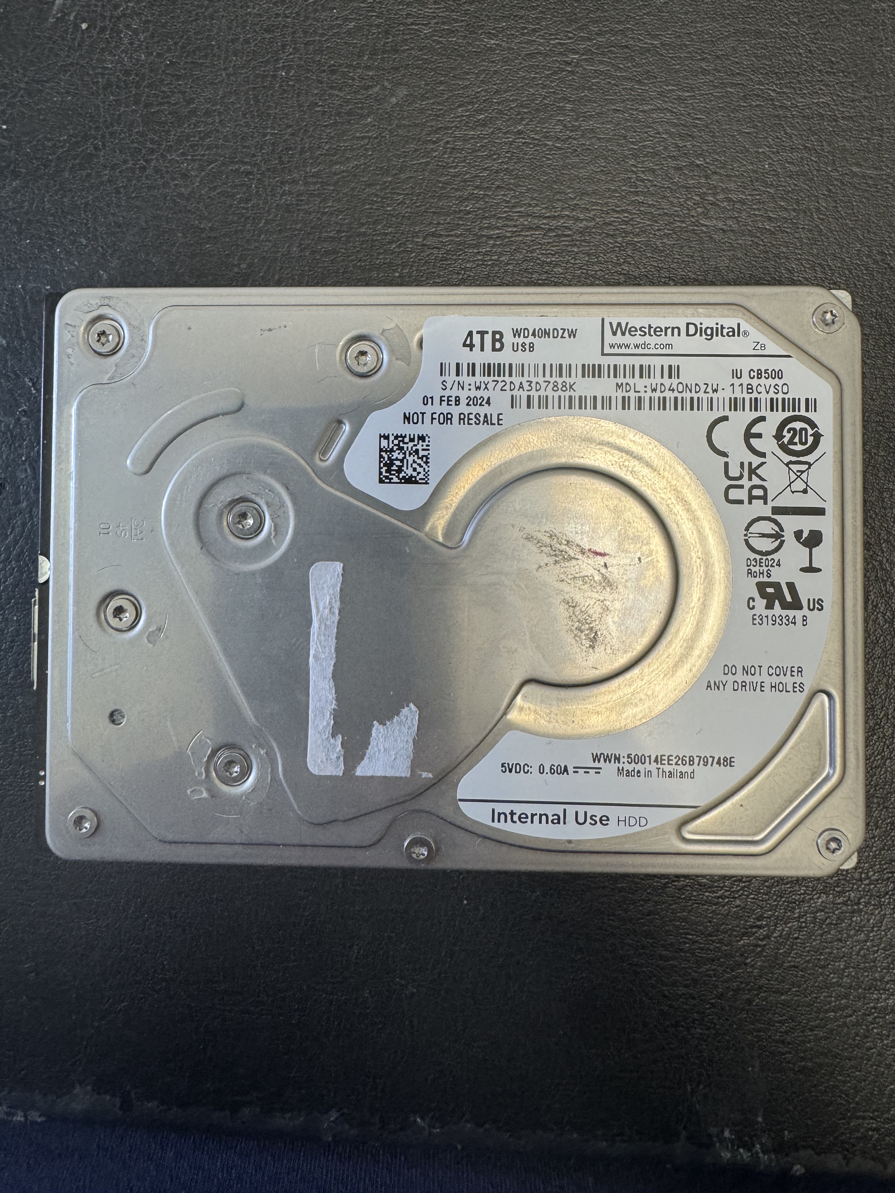 Actual WD 4TB Spyglass USB hard drive from the recovery case